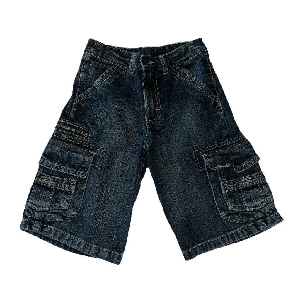 Wrangler Shorts Boys Size 8 Regular Blue Jean Cargo Adjustable Waist